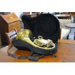 Brass French horn, in f half double, (B flat key and E flat slide).