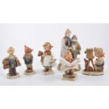 Five Hummel figures and a Capodimonte group, some damages.