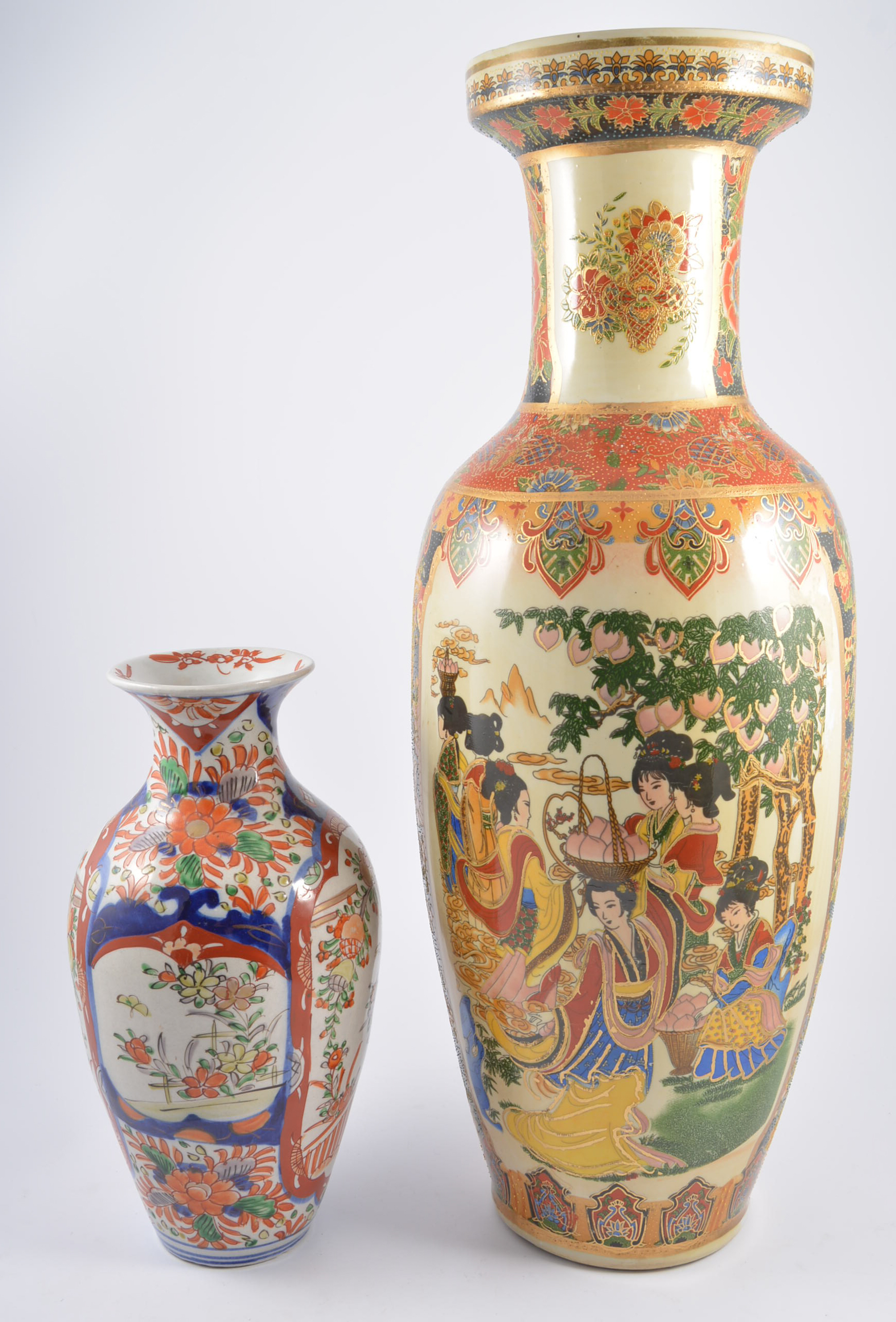 Box of Japanese Imari, bowls plates and vases, and a modern Japanese vase.