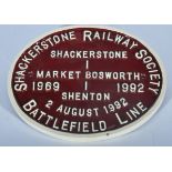 Reproduction railway plaque, Shackerstone Railway Society,