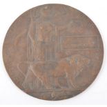 A WWI Bronze Death plaque, named - Albert Prentice, Woolwich Arsenal stamp, 12cm.