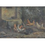 Follower of Edgar Hunt, Farmyard scene with chickens,