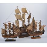 Selection of scale model sailing galleon ships, longest being 40cm,
