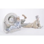 Lladro, clown E-2H, 38cm, four other Lladro clown models and a Lladro clock 5770,