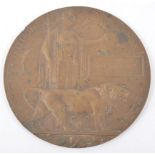 A WWI Bronze Death plaque, named - Alfred Perry, Woolwich Arsenal stamp, 12cm.