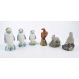 Beswick and Wade whisky flasks, three Wade Penguins with stoppers, Beswick Eagle no.