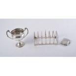 Silver six section toast rack, Birmingham 1939, 10cm,