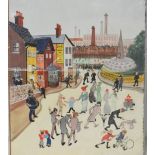 JF Motherwell (?), street scene, indistinctly signed, indistinctly titled, watercolour, 38cmcm x 28.