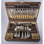 Canteen of plated cutlery in oak case, the case 45cm.