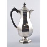 Silver hot water jug, octagonal baluster form, stained wood handle and finial, JR, Sheffield, 26.