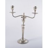 Victorian electroplated two-light candelabra, spiral twist shaft with beaded outlines, 37cm.