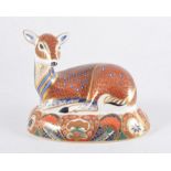 Royal Crown Derby Paperweight - Deer, 13cm, gold button, boxed.