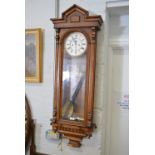 Oak cased Vienna type wall clock, (a.f), 120cm.