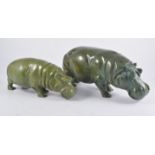 South African Verdite Hippo, modelled and carved by Enock Mathabula, 23cm, (certificate),