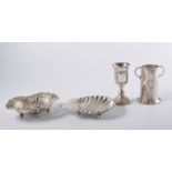 Edwardian silver scallop shaped butter dish, London 1904, 13cm, a small silver trophy cup,
