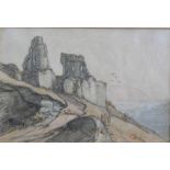 H W Bates, landscape, watercolour, 9cm x 13cm, and two other watercolours.