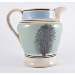 Victorian Mocha ware jug, fern print on coloured bands, 20cm.