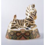 Royal Crown Derby Paperweight - Zebra, gold button, 13cm, boxed.