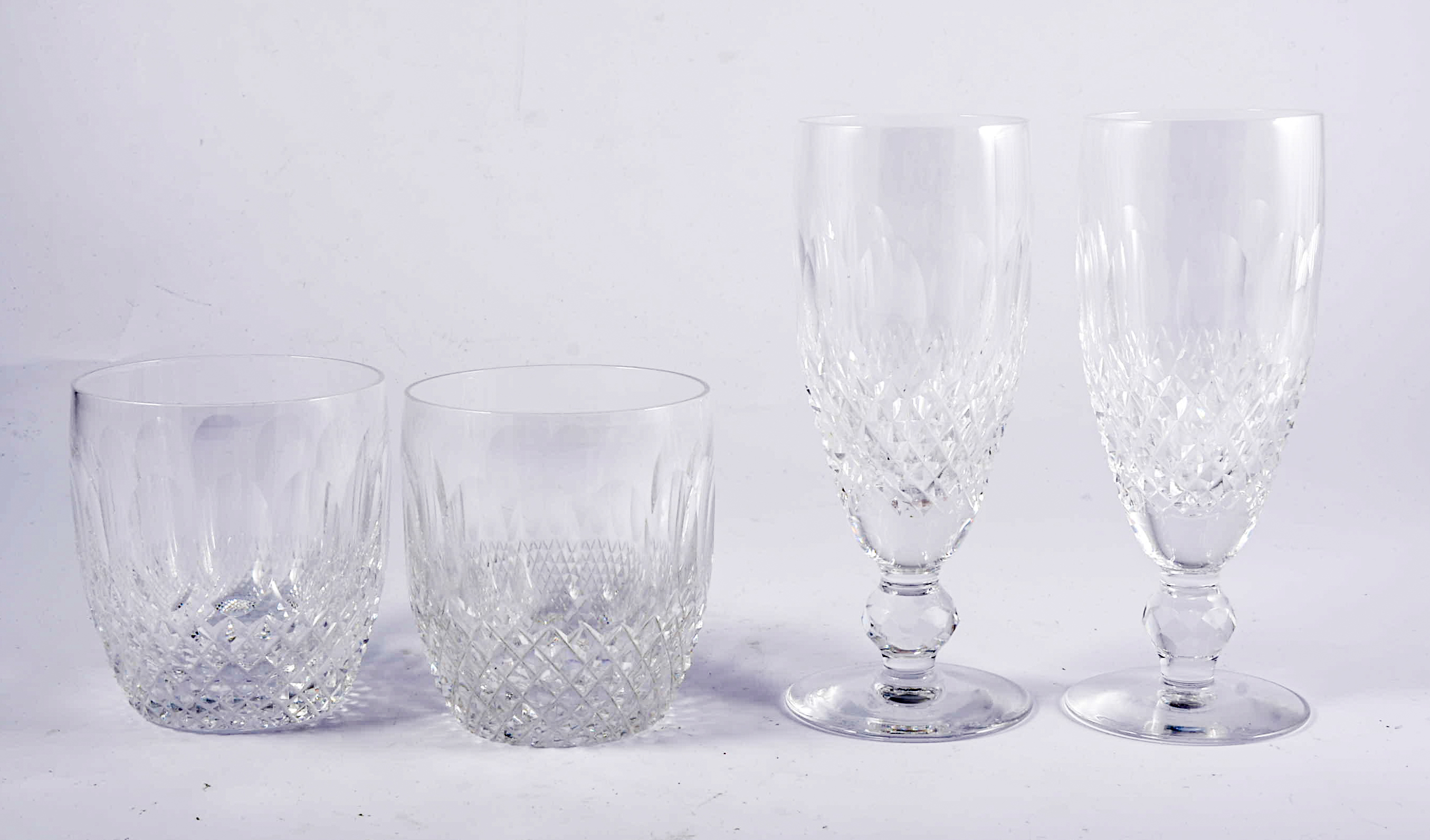Set of six Waterford pedestal glasses, 15.5cm, and other tumblers, together with a cut-glass vase.
