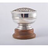 White metal presentation rose bowl, Leicestershire County Cricket Club, diameter 14cm, on a stand.