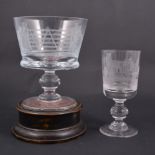 Tony Rollason, two commemorative glass goblets, 1988-89,