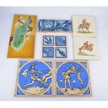 A quantity of assorted Victorian art pottery tiles; including four 8" Mintons Hollins & Co.
