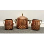 WMF, a pair of Secessionist copper and brass wine coolers, and a matching covered ice bucket,
