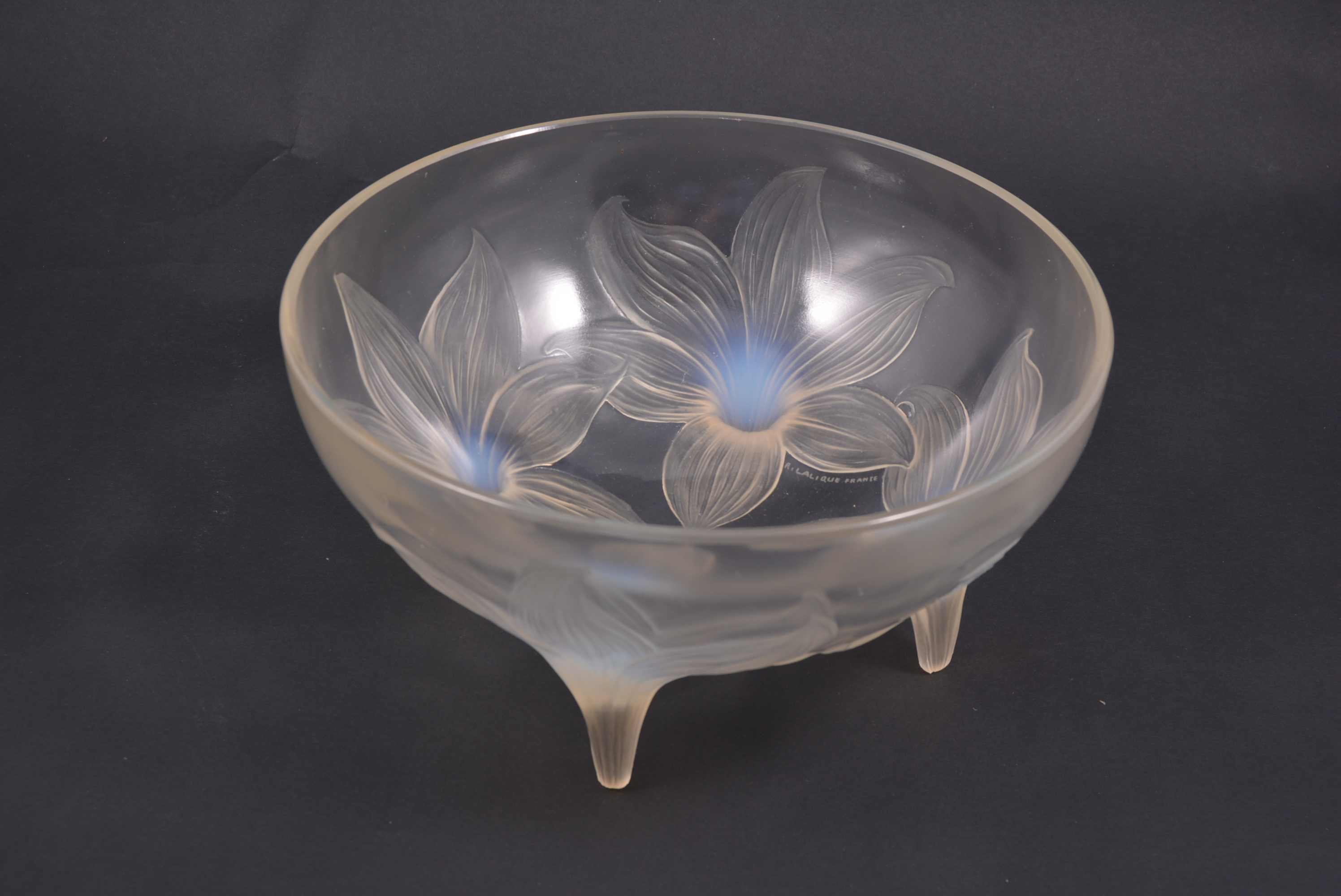 René Lalique, 'Lys' an opalescent glass bowl, designed 1924, engraved and moulded 'R. Lalique', 23.