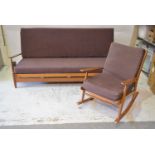 Scandart Limited light beech studio couch and rocking chair, striped tweed upholstery,