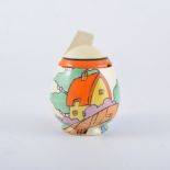 Clarice Cliff, 'Orange Roof Cottage' a Daffodil preserve pot and cover,