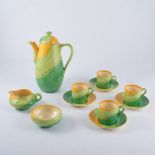 Gray's Pottery, an Art Deco coffee set, with green and yellow stripe and spot design,