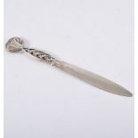 Georg Jensen, a Danish silver letter knife, stylised bud terminal, pierced open handle,