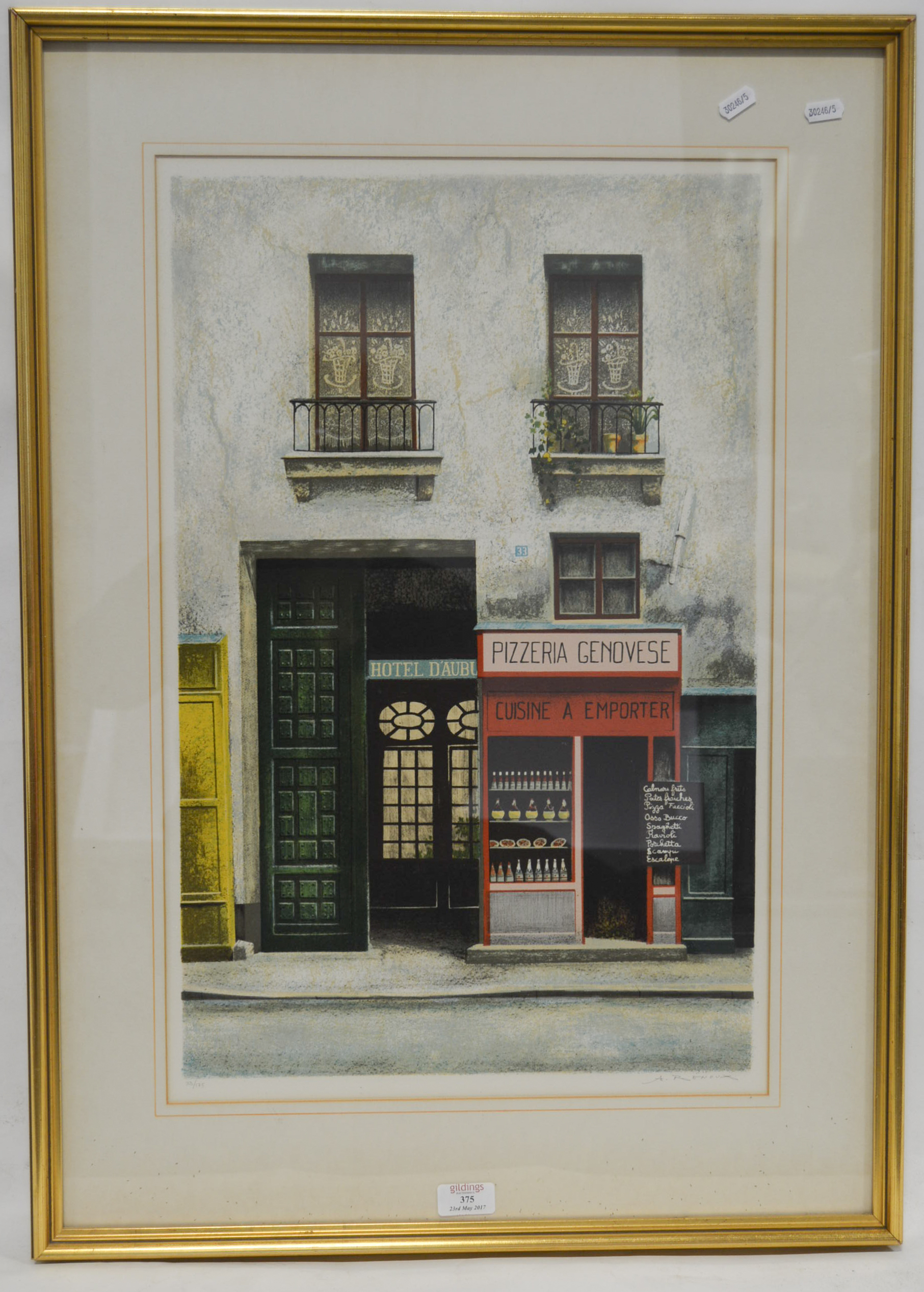 Andre Renoux, Pizzeria Genovese, signed ltd ed 33/175 lithograph,.61.5 x 39.