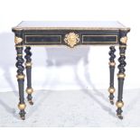 French parcel gilt and ebonised card table, 19th century, W87cm x D46cm x H72cm.