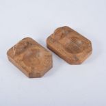 Robert "Mouseman" Thompson of Kilburn, two oak ashtrays, carved signature mice,