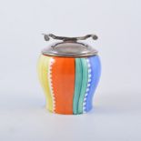 Susie Cooper for Gray's Pottery, an Art Deco preserve pot, handpainted with banded geometric design,