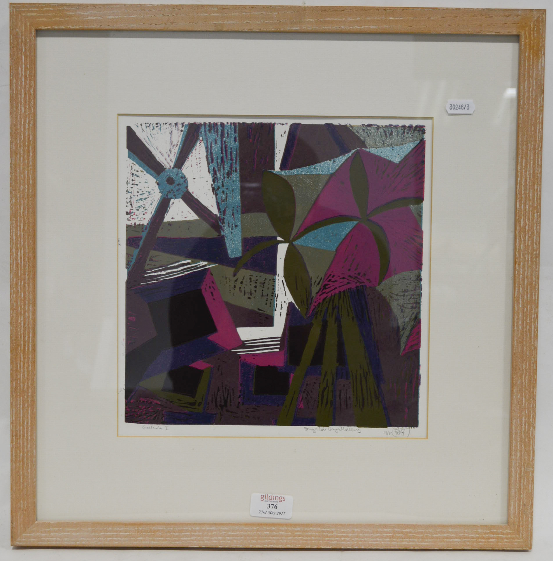 Angela Gaye Mallory, Galleria I, ltd ed linocut, signed, titled and numbered in pencil,29/30, 28.