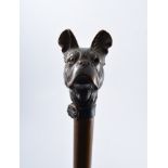 Early 20th Century walking cane, articulated dog head handle, mouth and ears moving,