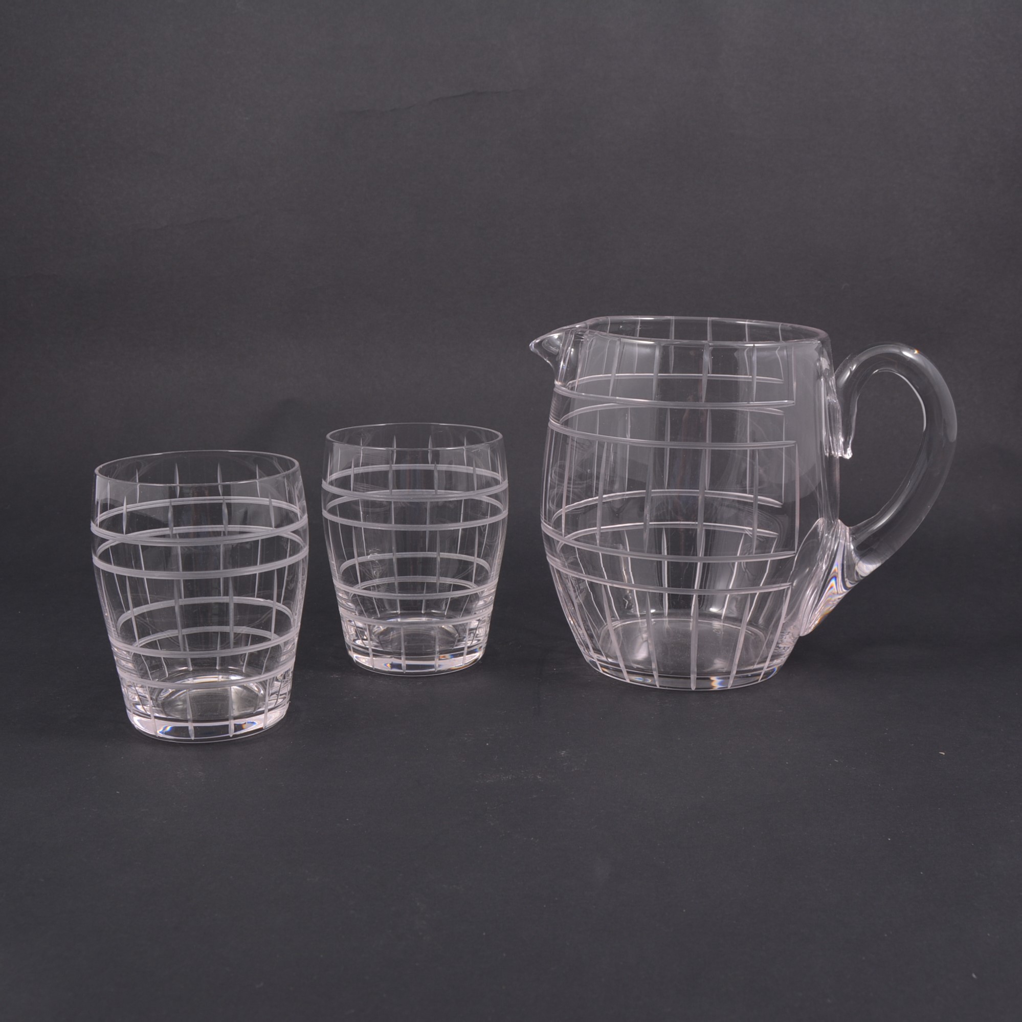 Stuart Crystal jug and tumbler set, Art Deco style, including six tumblers,