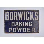 Borwicks enamel sign, 26cm x 39cm.