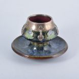 Doulton Lambeth, a silver mounted pen stand/ standish, 1901, the central well of bulbous form,