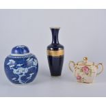 Chinese polychrome ginger jar, two blue and white ginger jars and other decorative china.