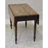 Victorian oak Pembroke table, two leaves frieze drawer, turned legs, 96 x 54 x 73cm.