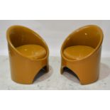 Roger Bennett for Evans of High Wycombe, a pair of Gogo tub chairs, 1967, tan vinyl covering,