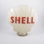 A "Shell" petrol pump globe, opaque glass with red enamelled lettering,