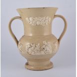 Victorian stoneware two-handled vase, incised William Gilbart, 1875, applied moulded decoration,