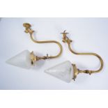 Pair of Victorian brass wall-fitting oil lamps,
