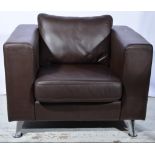 Contemporary leather lounge suite, comprising two seat sofa, width 187cm, depth 90cm,