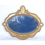 French gilt framed oval wall mirror, portrait plaques, W90cm x H74cm.