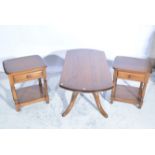 Pair of Ercol dark wood lamp/bedside tables with single frieze drawer and under-tie, 46cm wide,